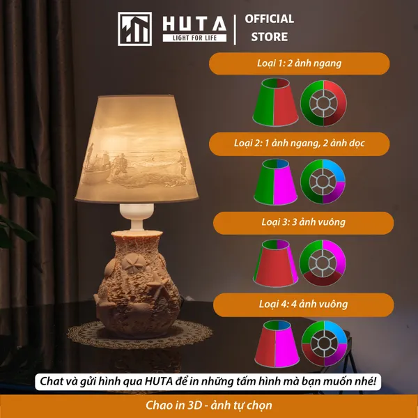 Đèn Ngủ 3D Nghêu Sò HUTA Light For Life N1 Chao In Ảnh Theo Yêu Cầu, Hoạt Hình, Thuyền Buồm, Đồng Quê Trang Trí Phòng Ngủ