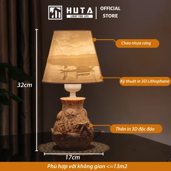 Đèn Ngủ 3D Nghêu Sò HUTA Light For Life N1 Chao In Ảnh Theo Yêu Cầu, Hoạt Hình, Thuyền Buồm, Đồng Quê Trang Trí Phòng Ngủ