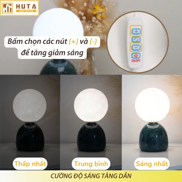 Đèn ngủ mặt trăng in 3D HUTA MT2 Thân Gốm Sứ, Điều Chỉnh Độ Sáng, Ba Màu Sáng