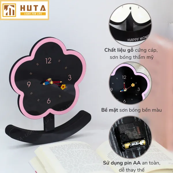 Đồng hồ để bàn decor lắc lư,  kiểu dáng hoa dễ thương, trang trí phòng ngủ