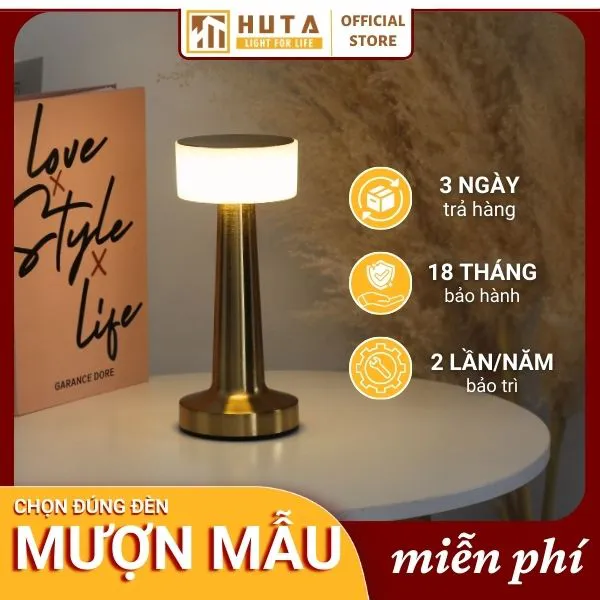 Đèn Bàn Led Quầy Bar, Quán Bar, Nhà Hàng Pin Sạc Tích Điện Mã RESTA Ánh Sáng Vàng, Cảm Ứng