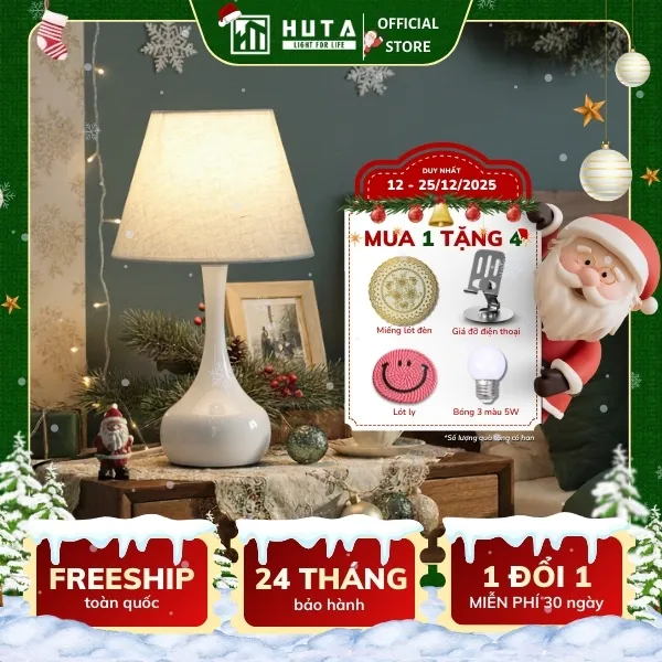 Đèn Ngủ Để Bàn Thép HUTA T3 Ánh Sáng Vàng, Điều Chỉnh Độ Sáng, Bảo Hành 24 Tháng  