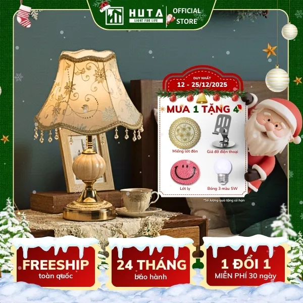 Đèn Ngủ Để Bàn HUTA Light For Life CD1 Điều Chỉnh Độ Sáng, Bóng Led Sáng Vàng Tiết Kiệm Điện Năng