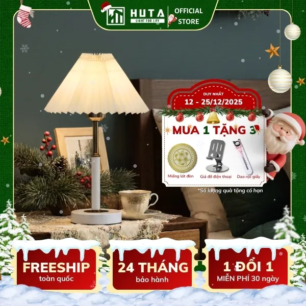 Đèn Ngủ Để Bàn Xếp Ly HUTA Light For Life T9 Kiểu Dáng Châu Âu, Điều Chỉnh Độ Sáng Decor Phòng Ngủ
