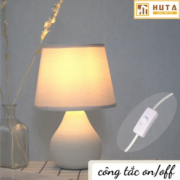 Đèn Ngủ Để Bàn Sứ HUTA S1 Điều Chỉnh Độ Sáng, Ánh Sáng Vàng, Bảo Hành 24 Tháng