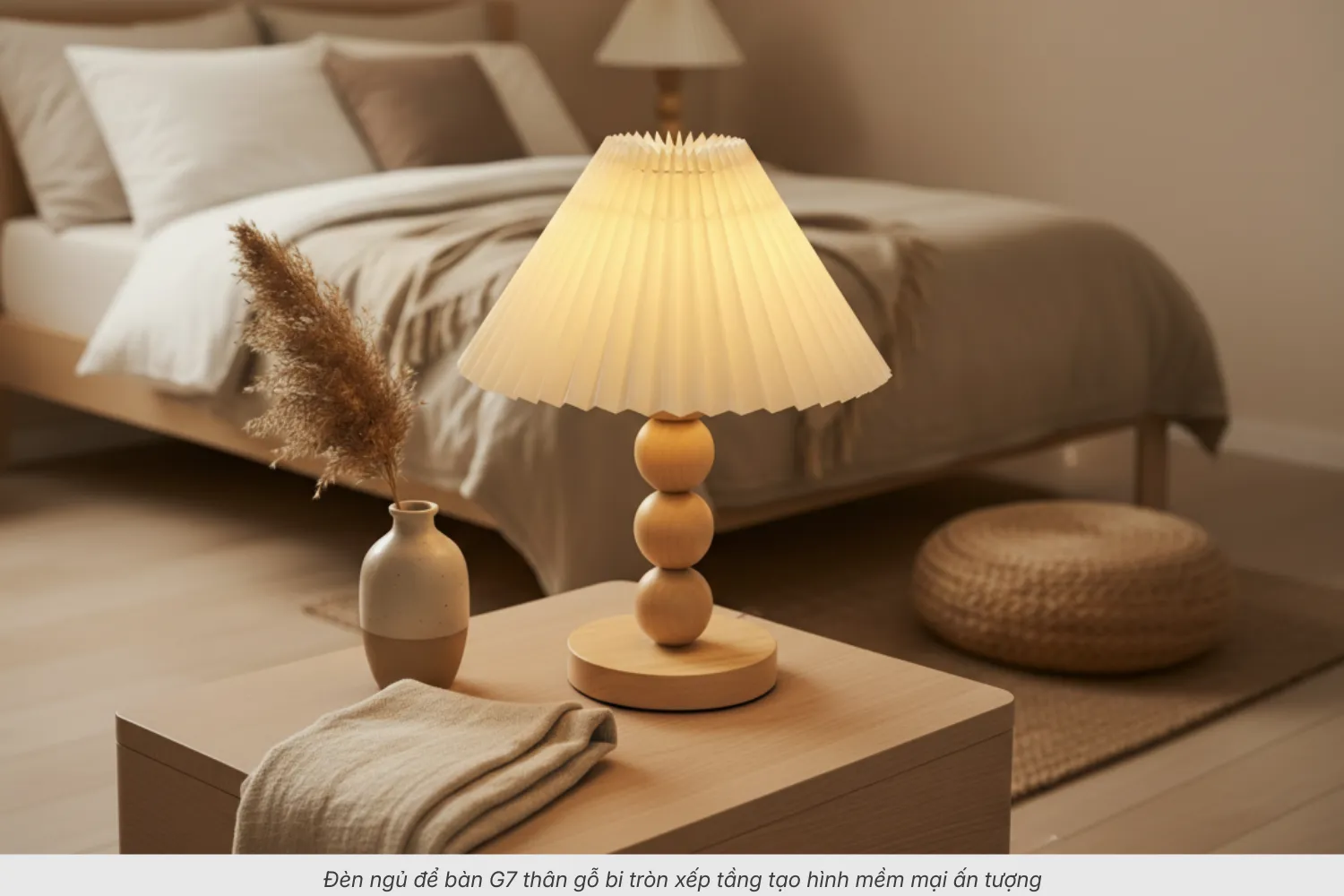 2.5 Đèn ngủ để bàn thân gỗ mã G7 – Thân gỗ bi tròn nổi bật