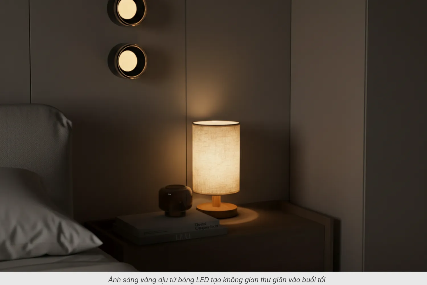 2.1 Đèn ngủ để bàn thân gỗ mã G1 – Thiết kế trụ tròn vintage