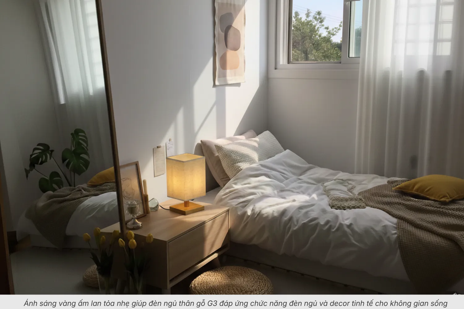 2.3 Đèn ngủ để bàn thân gỗ G3 – Dáng vuông hiện đại