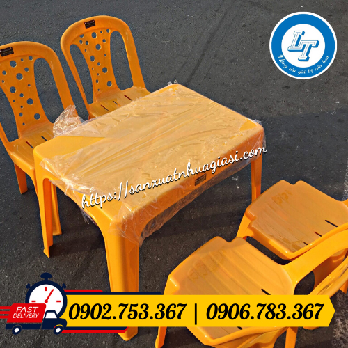 Bàn nhựa chữ nhật màu vàng Bàn nhựa chữ nhật màu vàng