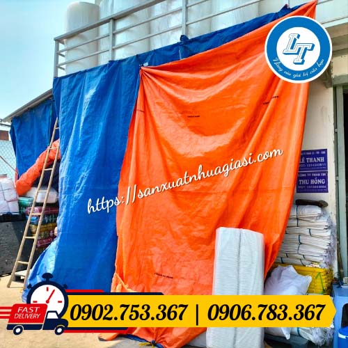 Bạt xanh cam có ứng dụng che mưa che nắng, che đậy hàng hóa Bạt xanh cam có ứng dụng che mưa che nắng, che đậy hàng hóa