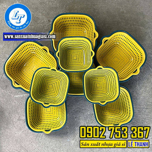 Bộ thau rổ nhựa vuông nhiều kích thước Bộ thau rổ nhựa vuông nhiều kích thước
