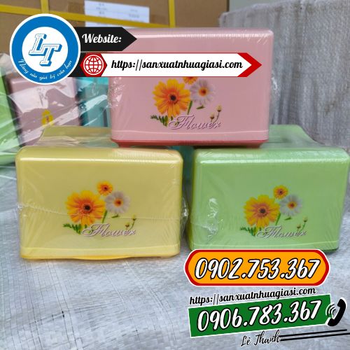 Hộp khăn giấy lò xo in hoa Hộp khăn giấy lò xo in hoa