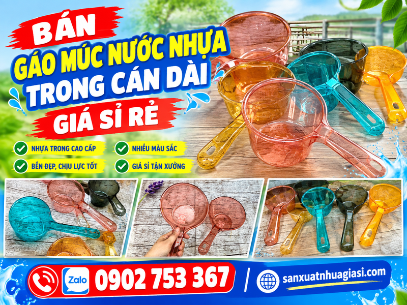 Bán Gáo Múc Nước Nhựa Trong Cán Dài Giá Sỉ Rẻ