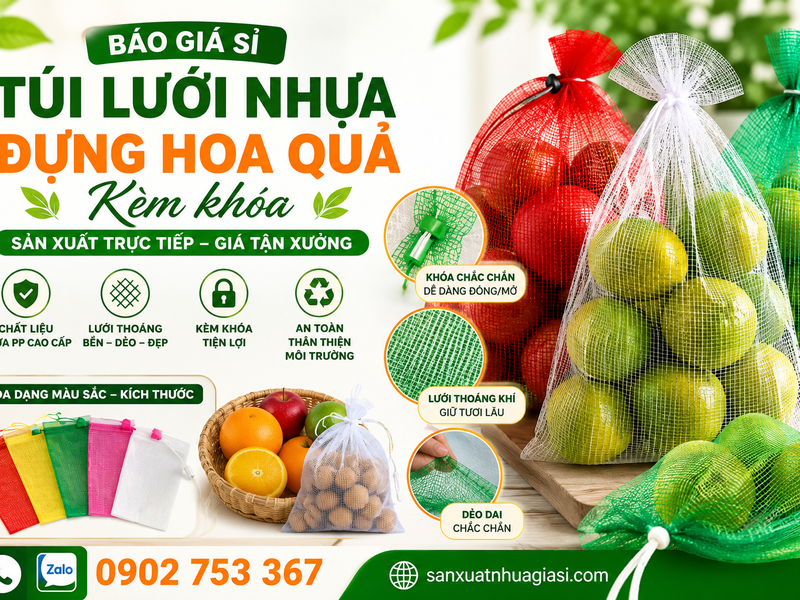 BÁO GIÁ SỈ TÚI LƯỚI NHỰA ĐỰNG HOA QUẢ KÈM KHÓA