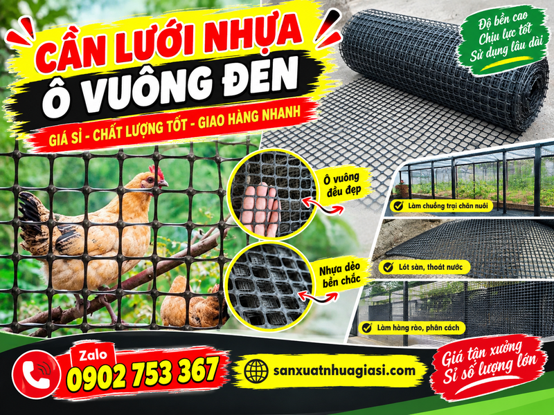 CẦN LƯỚI NHỰA Ô VUÔNG ĐEN GIÁ SỈ – GHÉ LÊ THANH