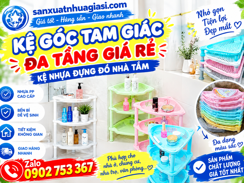 KỆ GÓC TAM GIÁC ĐA TẦNG GIÁ RẺ - KỆ NHỰA ĐỰNG ĐỒ NHÀ TẮM