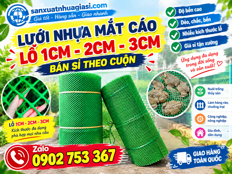 Lưới Nhựa Mắt Cáo Lỗ 1cm 2cm 3cm Bán Sỉ Theo Cuộn