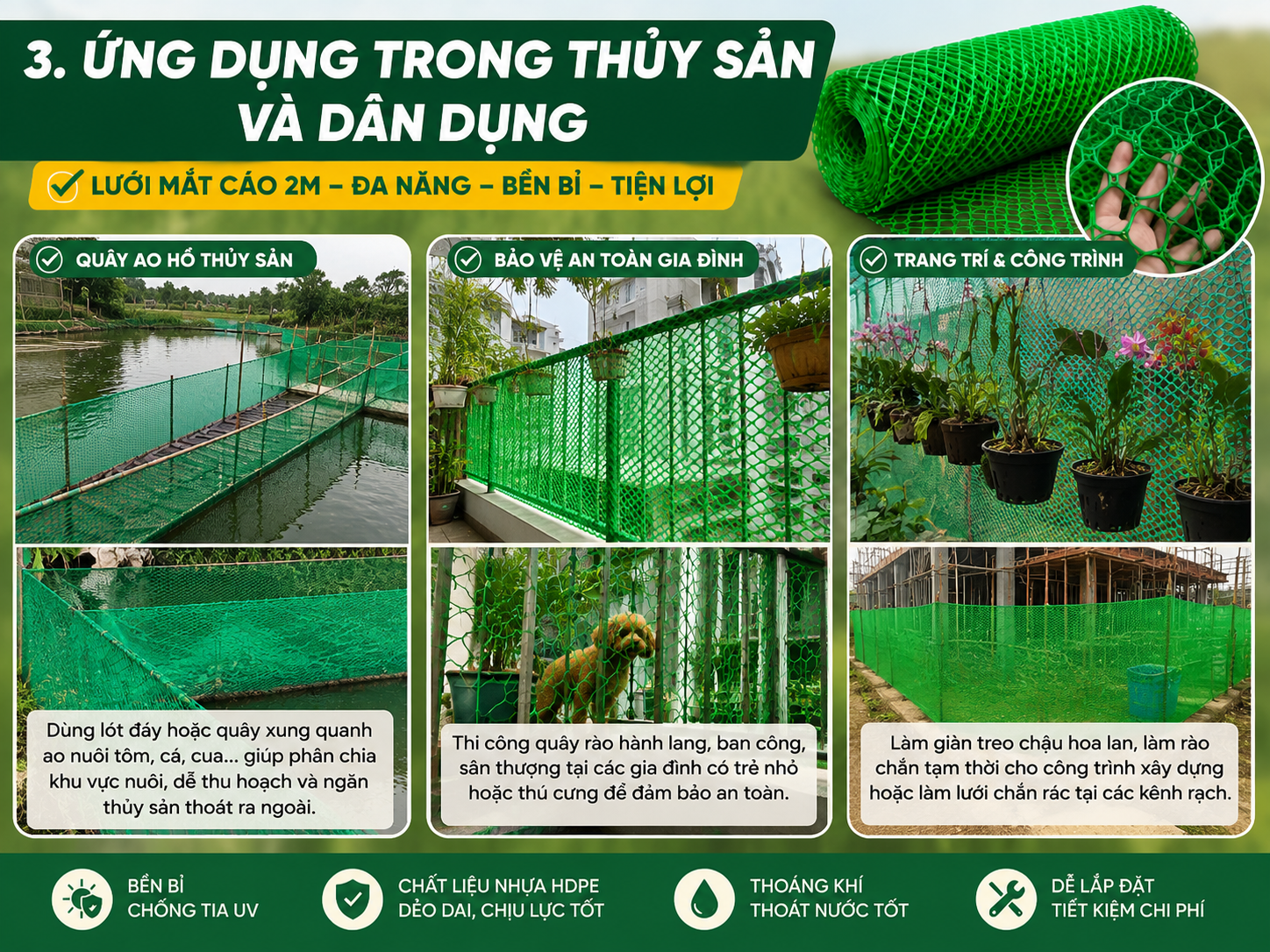 Ứng dụng của lưới mắt cáo 2m