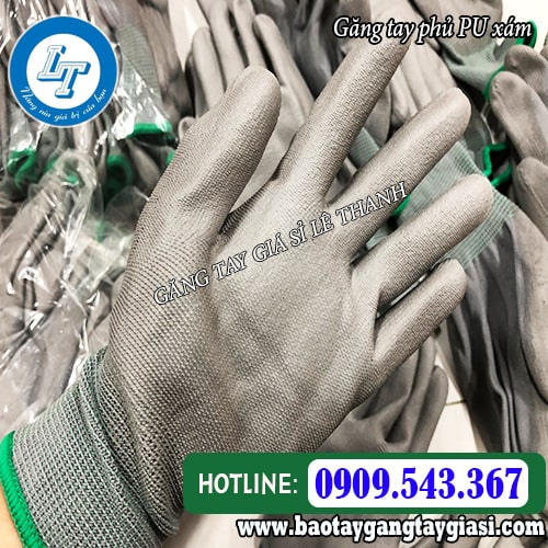 Găng tay phủ pu xám