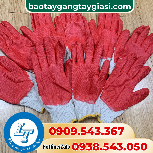 Găng tay len nhúng nhựa đỏ 60g Găng tay len nhúng nhựa đỏ 60g