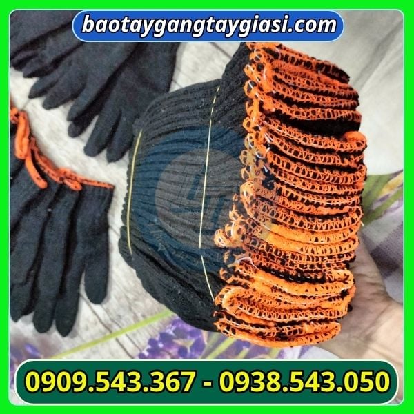 Găng tay len xám đen 70g viền cam Găng tay len xám đen 70g