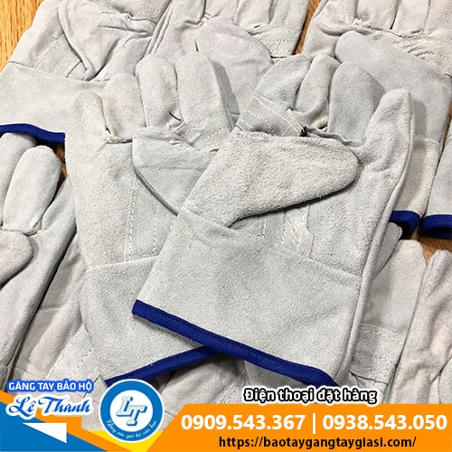 Găng tay da hàn cừu viền xanh Găng tay da hàn cừu viền xanh