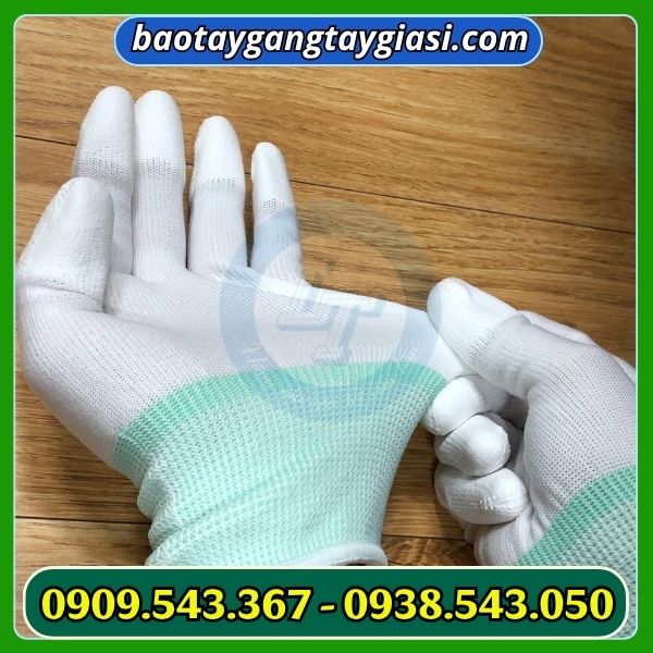 Găng tay phủ pu đầu ngón thoáng khí, co giãn tốt Găng tay phủ pu đầu ngón màu trắng