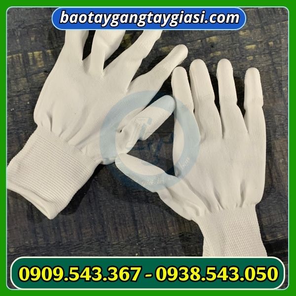 Găng tay phủ pu đầu ngón màu trắng sỉ rẻ Găng tay phủ pu đầu ngón màu trắng