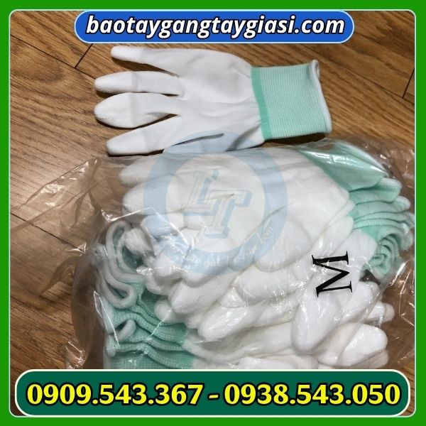 Găng tay phủ pu đầu ngón màu trắng size m Găng tay phủ pu đầu ngón màu trắng