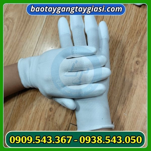 Găng tay phủ pu đầu ngón màu trắng giá tốt Găng tay phủ pu đầu ngón màu trắng