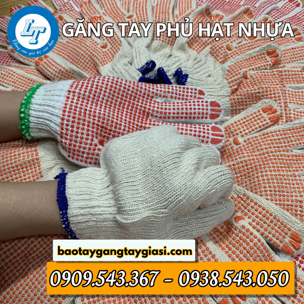 Găng tay len phủ hạt nhựa Găng tay len phủ hạt nhựa