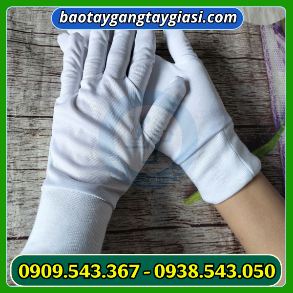 Găng tay thun trắng bo cổ tay dài Găng tay thun trắng bo cổ tay dài
