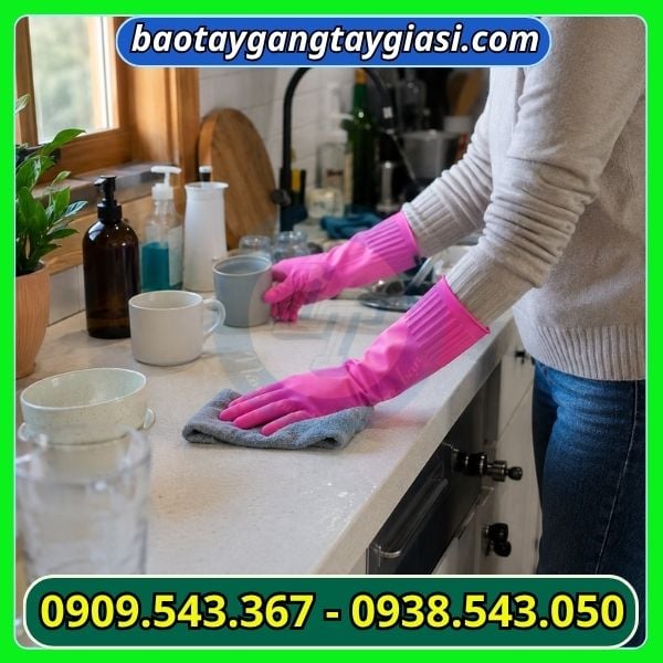 Ứng dụng găng tay cao su dọn dẹp Găng tay cao su Đông Cầu Vồng