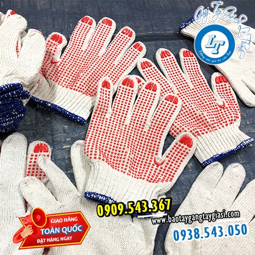 Găng tay phủ hạt nhựa cam Găng tay phủ hạt nhựa cam