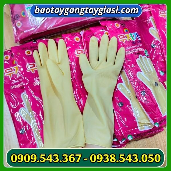 Găng tay cao su đông cầu vồng combi màu kem Găng tay cao su đông cầu vồng combi