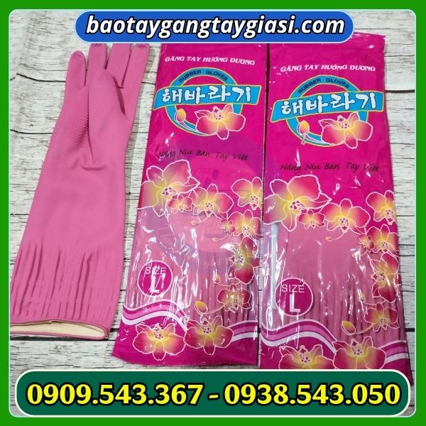Găng tay cao su Hướng Dương màu hồng Găng tay cao su Hướng Dương size L