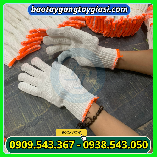 Găng tay len poly trắng cổ dài 70g Găng tay len poly trắng