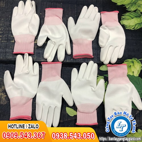 Găng tay phủ PU lòng bàn tay màu trắng Găng tay phủ PU lòng bàn tay màu trắng