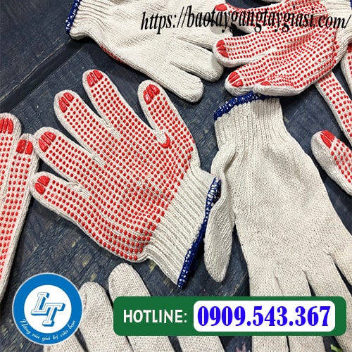 Găng tay len phủ hạt nhựa Găng tay len phủ hạt nhựa