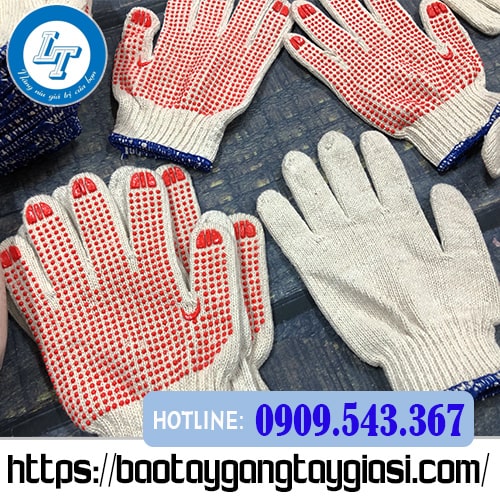 Găng tay len phủ hạt nhựa Găng tay len phủ hạt nhựa