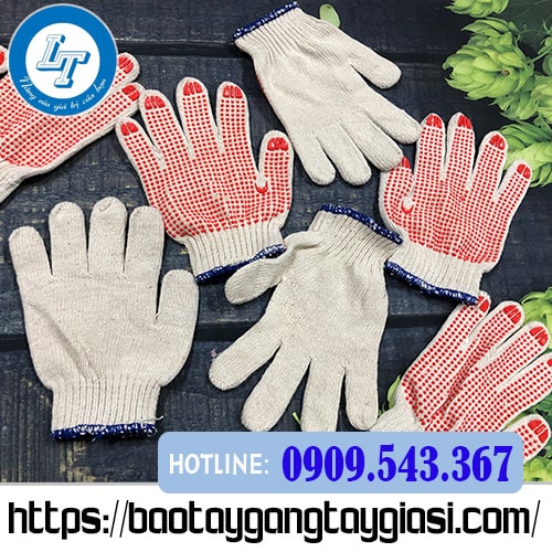 Găng tay sợi len phủ hạt nhựa Găng tay sợi len phủ hạt nhựa