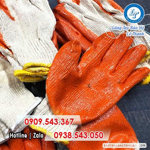 Bao tay len nhúng nhựa cam Bao tay len nhúng nhựa cam