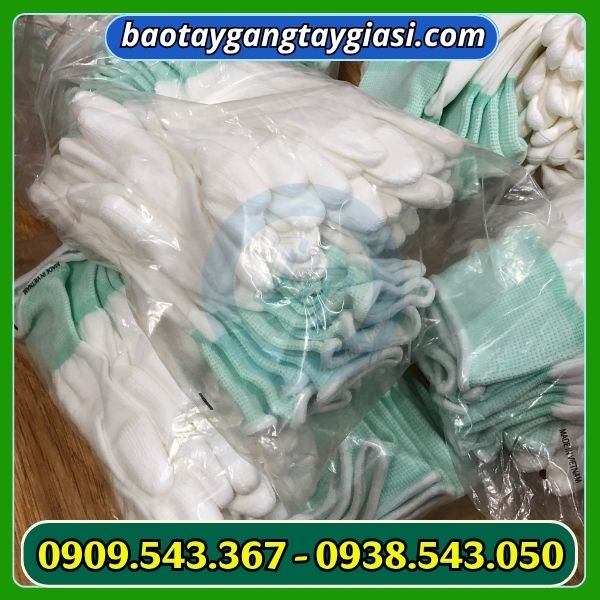 Găng tay phủ pu đầu ngón màu trắng bịch 10 đôi Găng tay phủ pu đầu ngón màu trắng