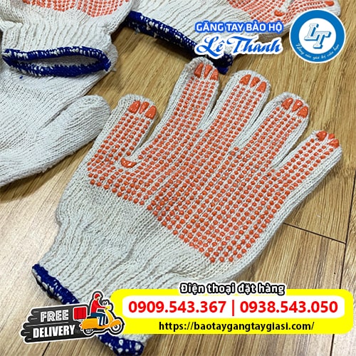 Chuyên bán sỉ găng tay len phủ hạt nhựa cam Chuyên bán sỉ găng tay len phủ hạt nhựa cam
