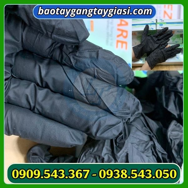 Găng tay y tế nitrile không bột màu đen nhám đầu ngón Găng tay y tế nitrile không bột màu đen