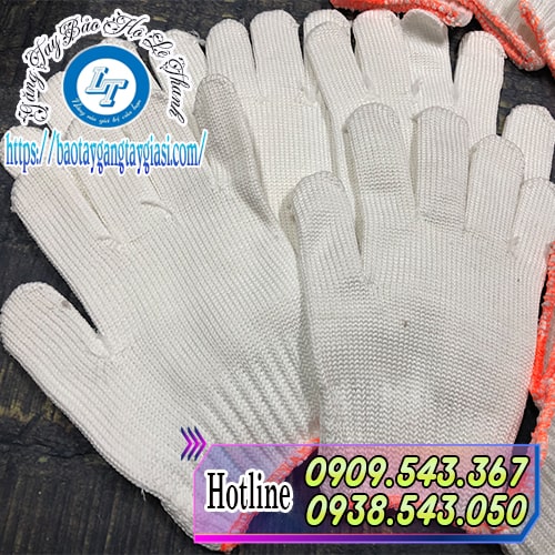 Găng tay bảo hộ sợi poly viền cam Găng tay bảo hộ sợi poly viền cam