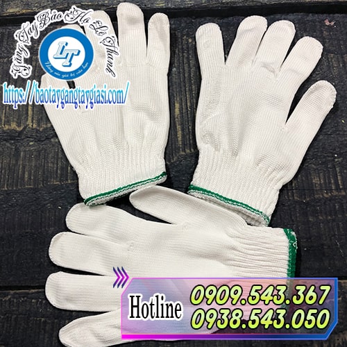 Găng tay bảo hộ sợi poly viền xanh Găng tay bảo hộ sợi poly viền xanh