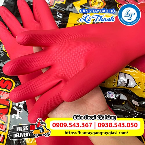 Găng tay cao su chống hóa chất lòng bàn tay có hoa văn chống trượt