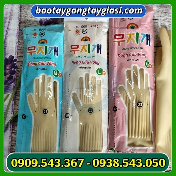 Găng tay cao su đông cầu vồng nếp nhăn nhiều size Găng tay cao su đông cầu vồng nếp nhăn