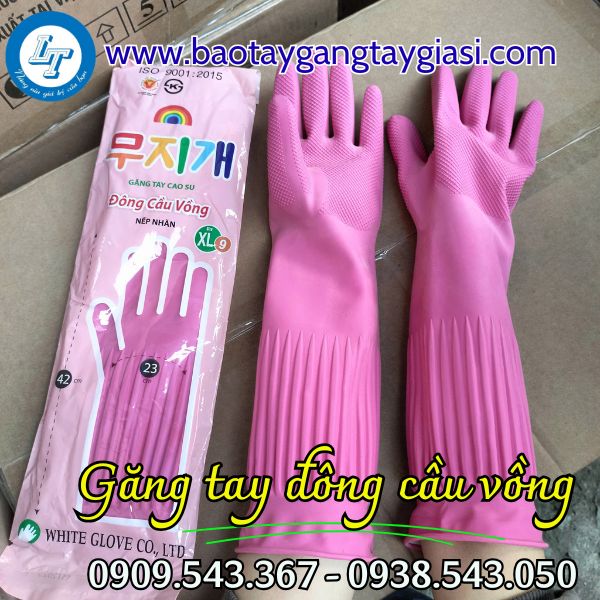 Găng tay cao su đông cầu vồng nếp nhăn size xl Găng tay cao su đông cầu vồng